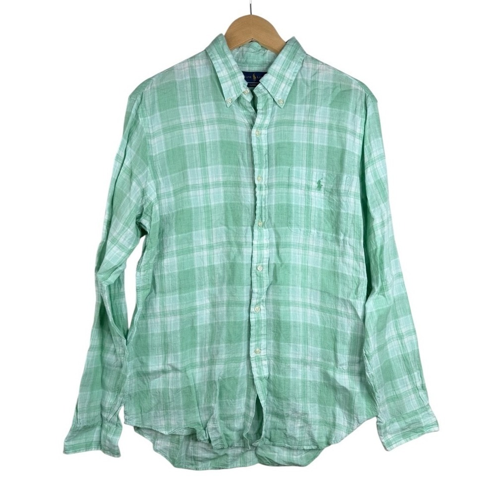 Ralph Lauren Men's Plaid Long Sleeve Button Down Shirt size Large Green